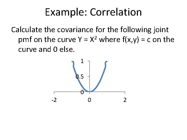 Example: Correlation Calculate the covariance for the following joint pmf on the curve Y