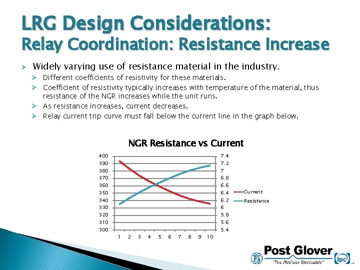 LRG Design Considerations: Relay Coordination: Resistance Increase Ø Widely varying use of resistance material