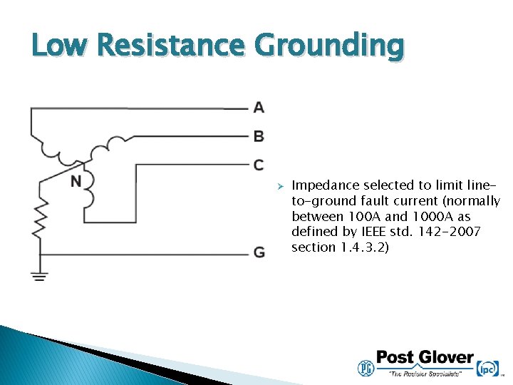 Low Resistance Grounding Ø Impedance selected to limit lineto-ground fault current (normally between 100