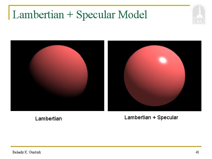 Lambertian + Specular Model Lambertian Bahadir K. Gunturk Lambertian + Specular 41 