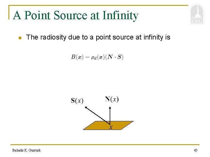 A Point Source at Infinity n The radiosity due to a point source at