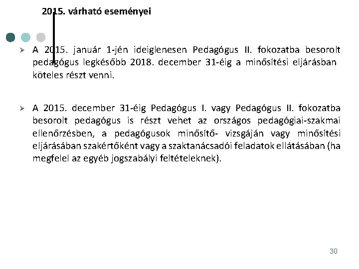 2015. várható eseményei Ø A 2015. január 1 -jén ideiglenesen Pedagógus II. fokozatba besorolt