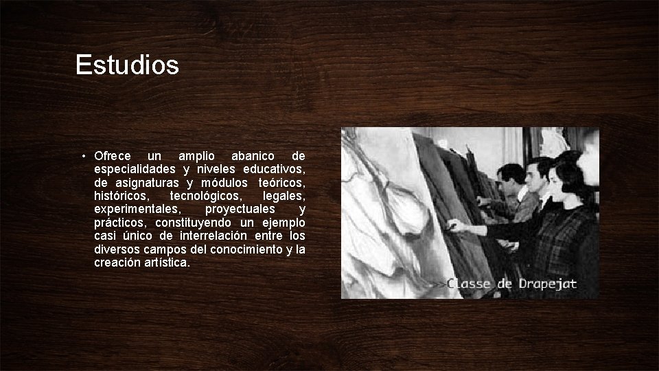Estudios • Ofrece un amplio abanico de especialidades y niveles educativos, de asignaturas y