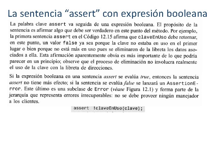 La sentencia “assert” con expresión booleana 