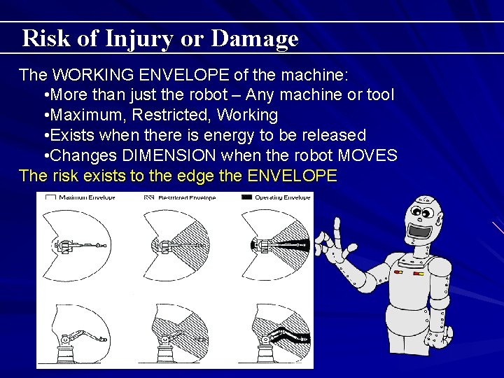 Risk of Injury or Damage The WORKING ENVELOPE of the machine: • More than