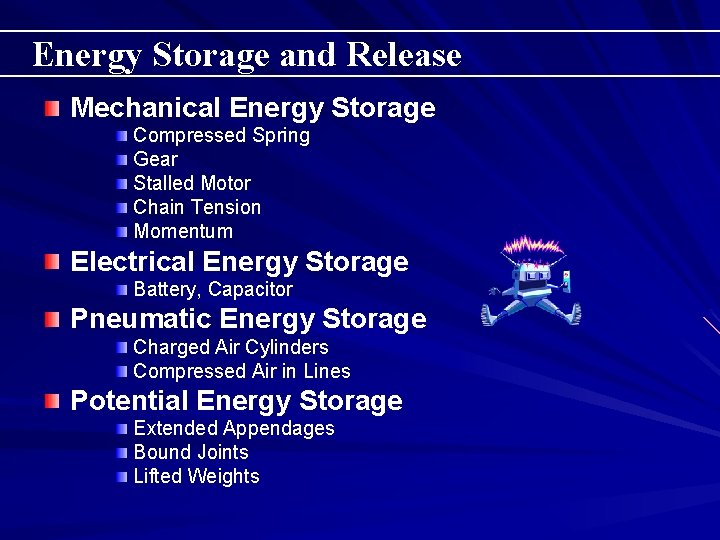 Energy Storage and Release Mechanical Energy Storage Compressed Spring Gear Stalled Motor Chain Tension