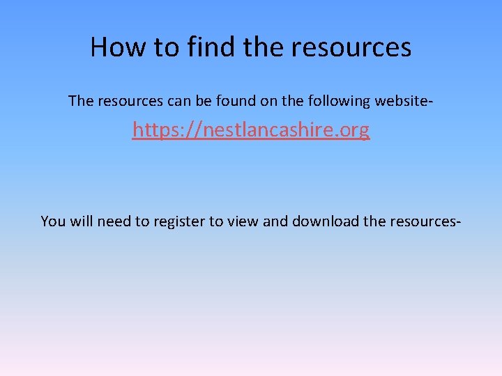 How to find the resources The resources can be found on the following website-