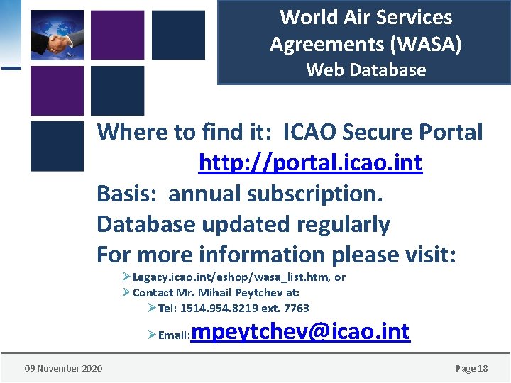 World Air Services Agreements (WASA) Web Database • Original text of over 2500 bilateral