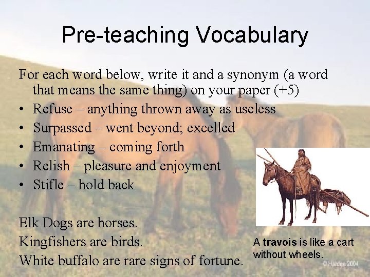 Pre-teaching Vocabulary For each word below, write it and a synonym (a word that