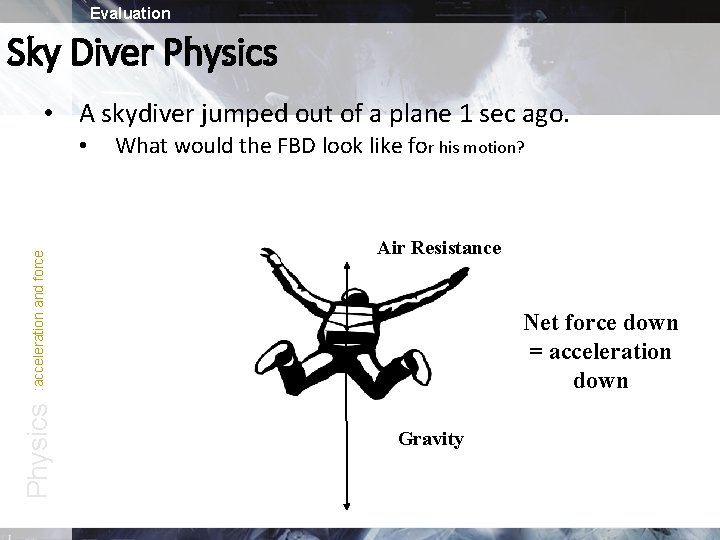 Evaluation Sky Diver Physics • A skydiver jumped out of a plane 1 sec