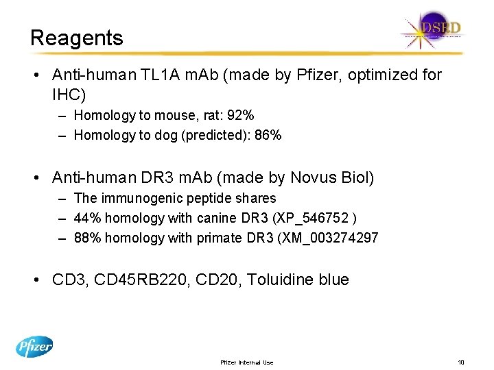 Reagents • Anti-human TL 1 A m. Ab (made by Pfizer, optimized for IHC)