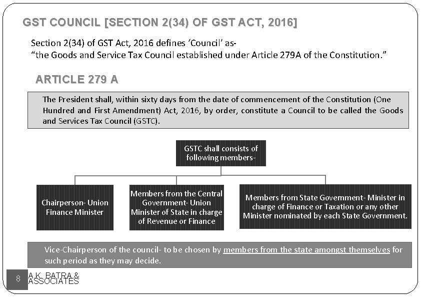 GST COUNCIL [SECTION 2(34) OF GST ACT, 2016] Section 2(34) of GST Act, 2016