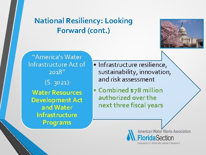 National Resiliency: Looking Forward (cont. ) ‘‘America’s Water Infrastructure Act of • Infrastructure resilience,