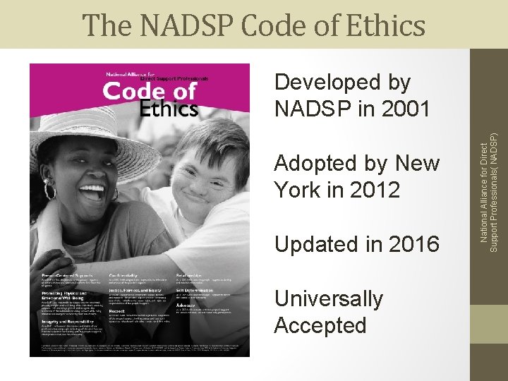 The NADSP Code of Ethics Adopted by New York in 2012 Updated in 2016