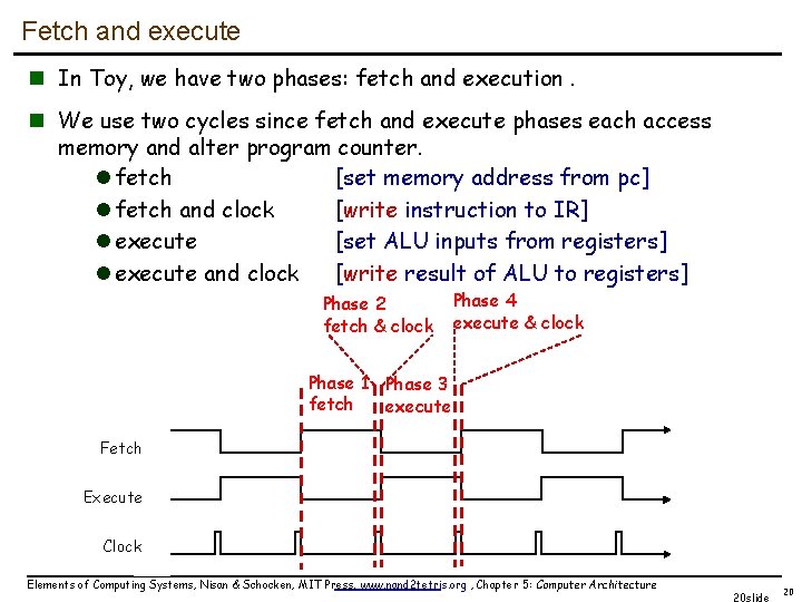 Fetch and execute n In Toy, we have two phases: fetch and execution. n