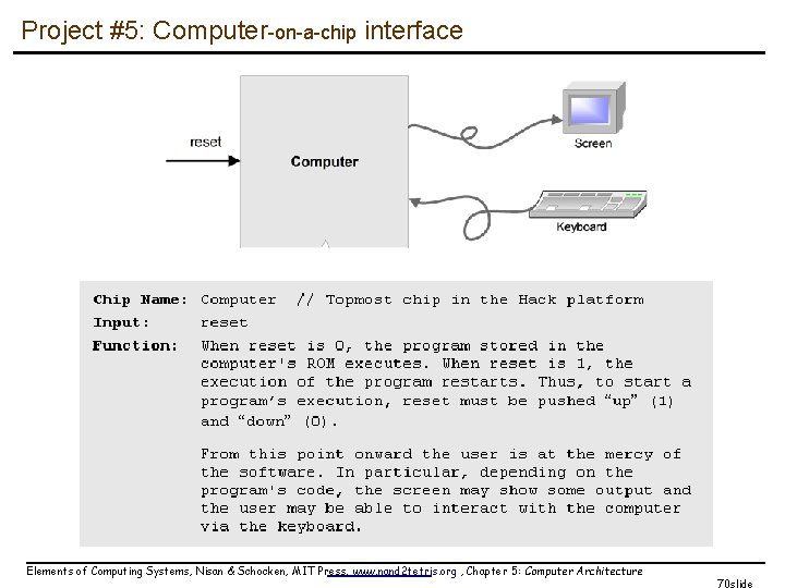 Project #5: Computer-on-a-chip interface Elements of Computing Systems, Nisan & Schocken, MIT Press, www.