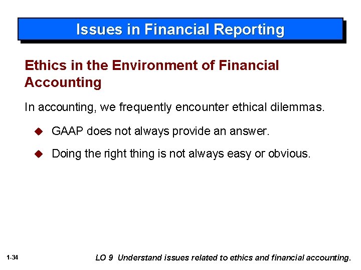 Issues in Financial Reporting Ethics in the Environment of Financial Accounting In accounting, we