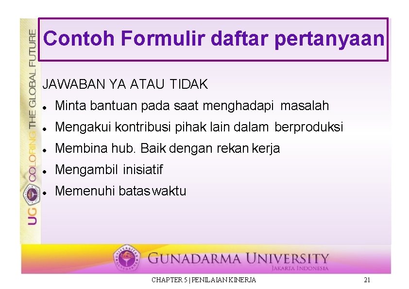 Contoh Formulir daftar pertanyaan JAWABAN YA ATAU TIDAK Minta bantuan pada saat menghadapi masalah