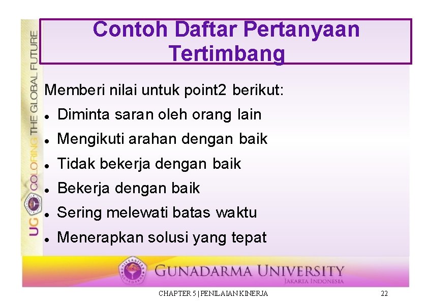 Contoh Daftar Pertanyaan Tertimbang Memberi nilai untuk point 2 berikut: Diminta saran oleh orang