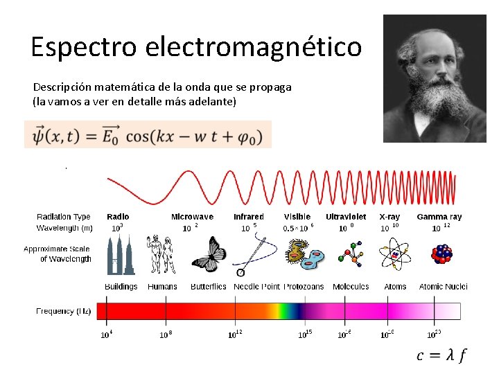 Espectro electromagnético Descripción matemática de la onda que se propaga (la vamos a ver