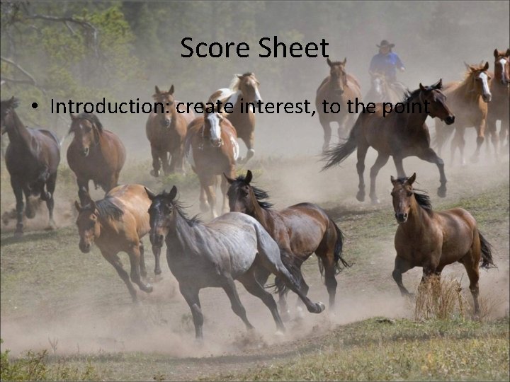 Score Sheet • Introduction: create interest, to the point 