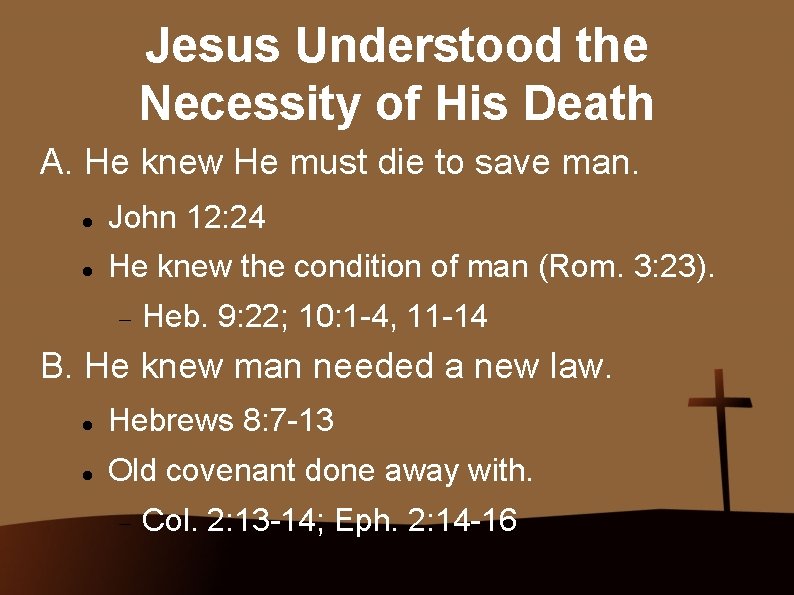 Jesus Understood the Necessity of His Death A. He knew He must die to