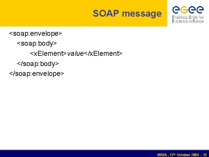 SOAP message <soap: envelope> <soap: body> <x. Element>value</x. Element> </soap: body> </soap: envelope> WSDL,