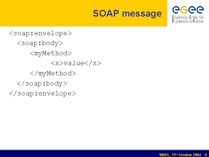 SOAP message <soap: envelope> <soap: body> <my. Method> <x>value</x> </my. Method> </soap: body> </soap: