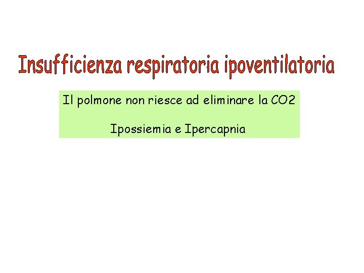 Il polmone non riesce ad eliminare la CO 2 Ipossiemia e Ipercapnia 