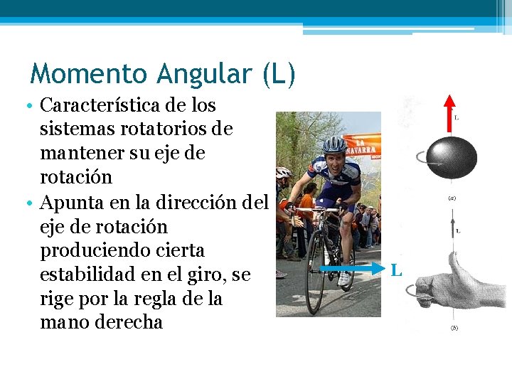 Momento Angular (L) • Característica de los sistemas rotatorios de mantener su eje de