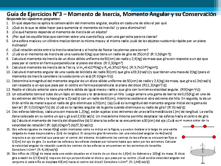 Guía de Ejercicios N° 3 – Momento de Inercia, Momento Angular y su Conservación