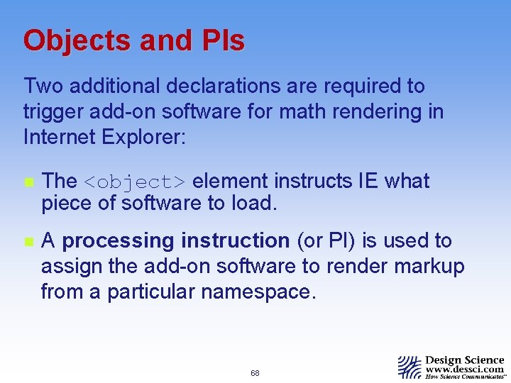 Objects and PIs Two additional declarations are required to trigger add-on software for math