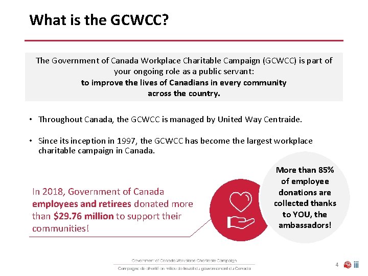 What is the GCWCC? The Government of Canada Workplace Charitable Campaign (GCWCC) is part