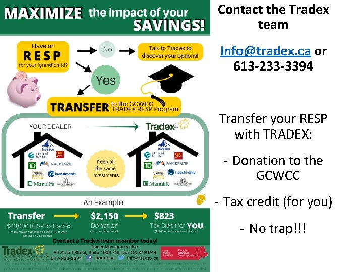 Contact the Tradex team Info@tradex. ca or 613 -233 -3394 Transfer your RESP with