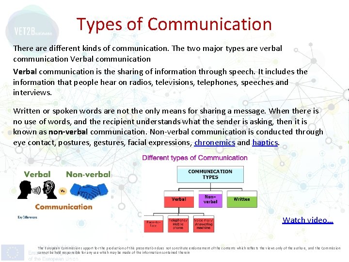 Types of Communication There are different kinds of communication. The two major types are