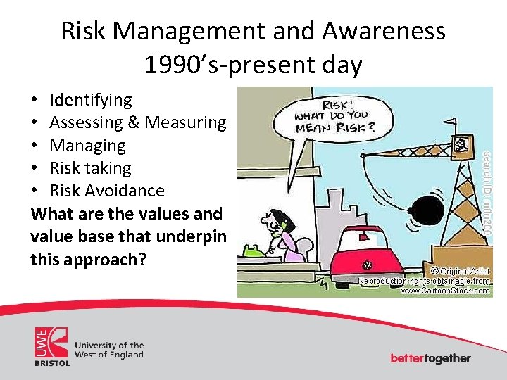Risk Management and Awareness 1990’s-present day • Identifying • Assessing & Measuring • Managing Risk Management and Awareness 1990’s-present day • Identifying • Assessing & Measuring • Managing