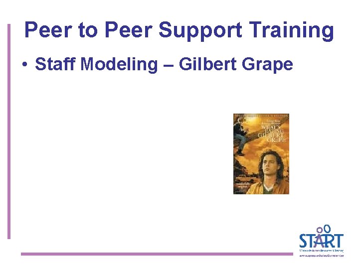 Peer to Peer Support Training • Staff Modeling – Gilbert Grape 