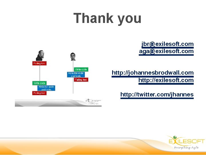 Thank you jbr@exilesoft. com aga@exilesoft. com http: //johannesbrodwall. com http: //exilesoft. com http: //twitter.