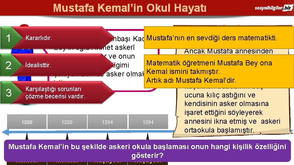 Mustafa Kemal’in Okul Hayatı 1 2 3 Annesi Mustafa’nın asker rum olmasını istemiyordu. o