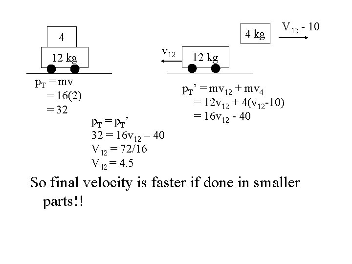 4 kg 4 12 kg p. T = mv = 16(2) = 32 v