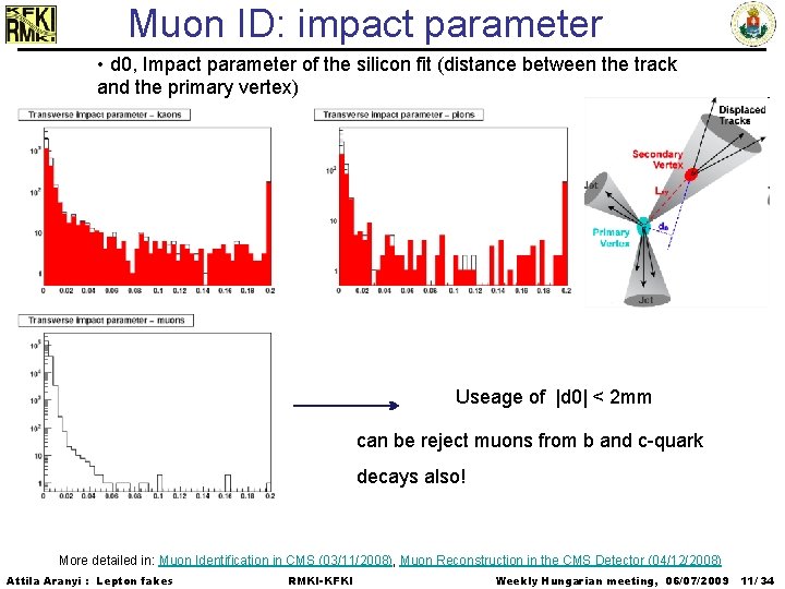 Muon ID: impact parameter • d 0, Impact parameter of the silicon fit (distance