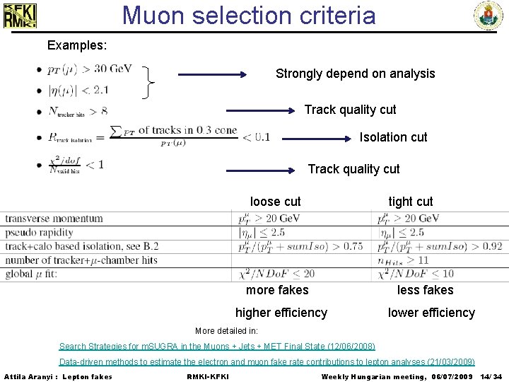 Muon selection criteria Examples: Strongly depend on analysis Track quality cut Isolation cut Track