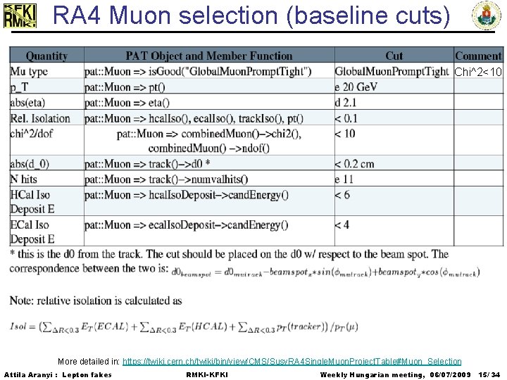 RA 4 Muon selection (baseline cuts) Chi^2<10 More detailed in: https: //twiki. cern. ch/twiki/bin/view/CMS/Susy.