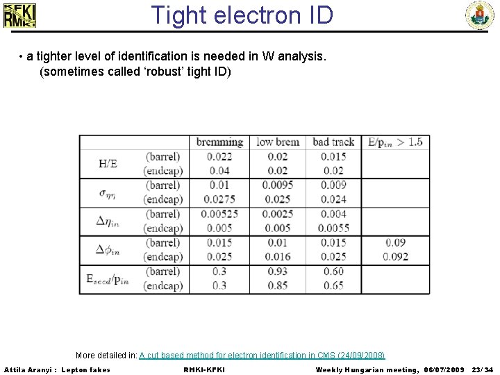 Tight electron ID • a tighter level of identification is needed in W analysis.