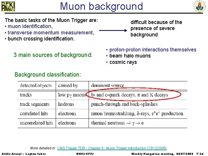 Muon background The basic tasks of the Muon Trigger are: • muon identification, •