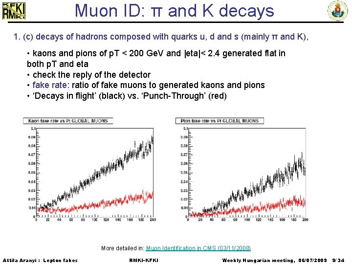 Muon ID: π and K decays 1. (c) decays of hadrons composed with quarks