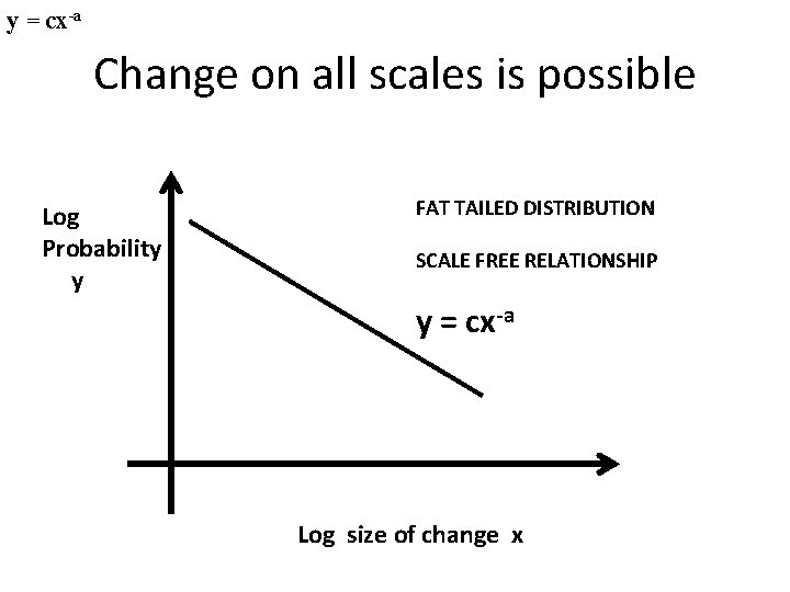 y = cx-a Change on all scales is possible Log Probability y FAT TAILED