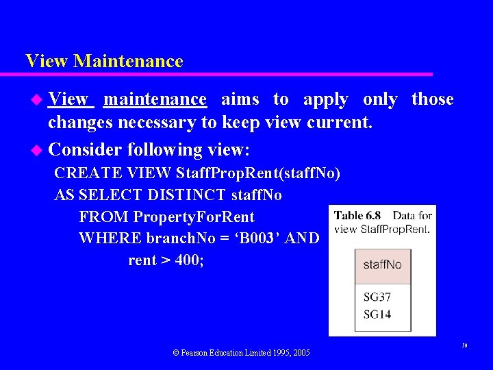 View Maintenance u View maintenance aims to apply only those changes necessary to keep