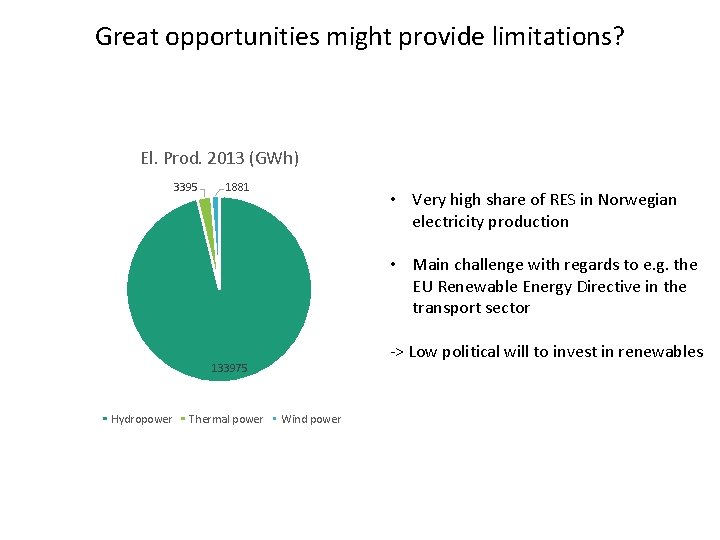 Great opportunities might provide limitations? El. Prod. 2013 (GWh) 3395 1881 • Very high