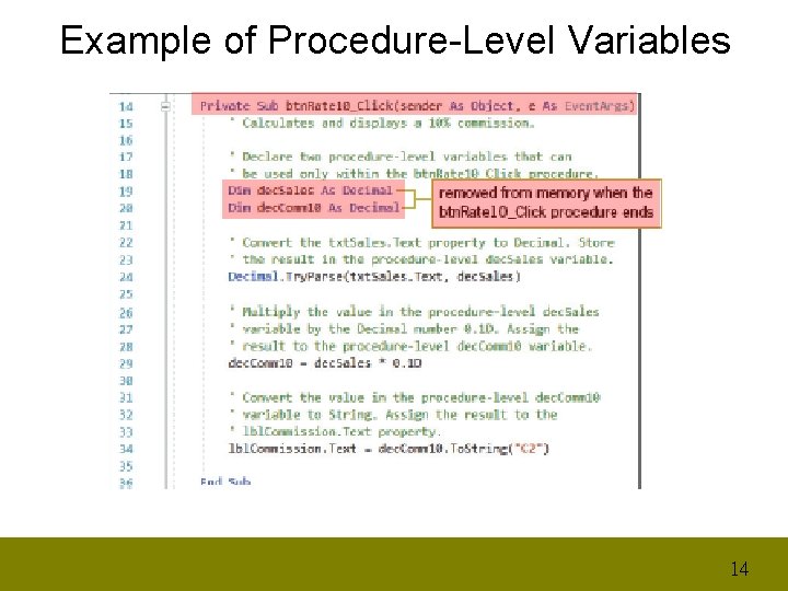 Example of Procedure-Level Variables 14 